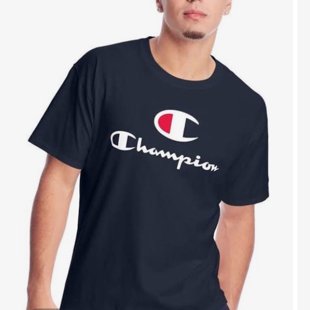 Champion Big C Script Logo Graphic T-Shirt Navy Blue Men’s Size M NWT